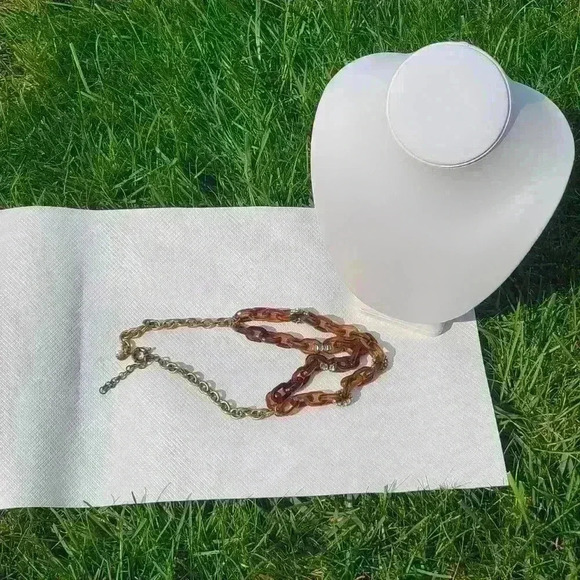 J crew vintage cocktail necklace gold tone brown plastic rhinestones - Picture 7 of 17